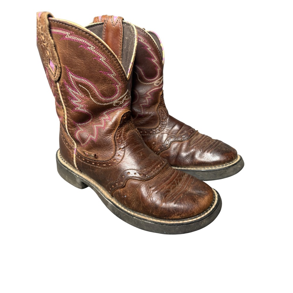Justin Womens L9903 Gypsy Brown Leather Pink Stitch Western Cowgirl Boots 8.5 B